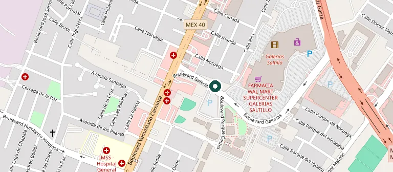 Mapa de la ubicación de Seguros México: Blvd. Galerías. 200, Blvd. Parque Centro Col, Villa Olímpica, 25230 Saltillo, Coah.